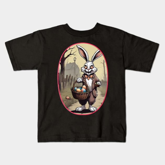 Dark Easter: Creepy Bunny with Chocolate Eggs (Concept Art Illustration) Kids T-Shirt by Sr-Javier